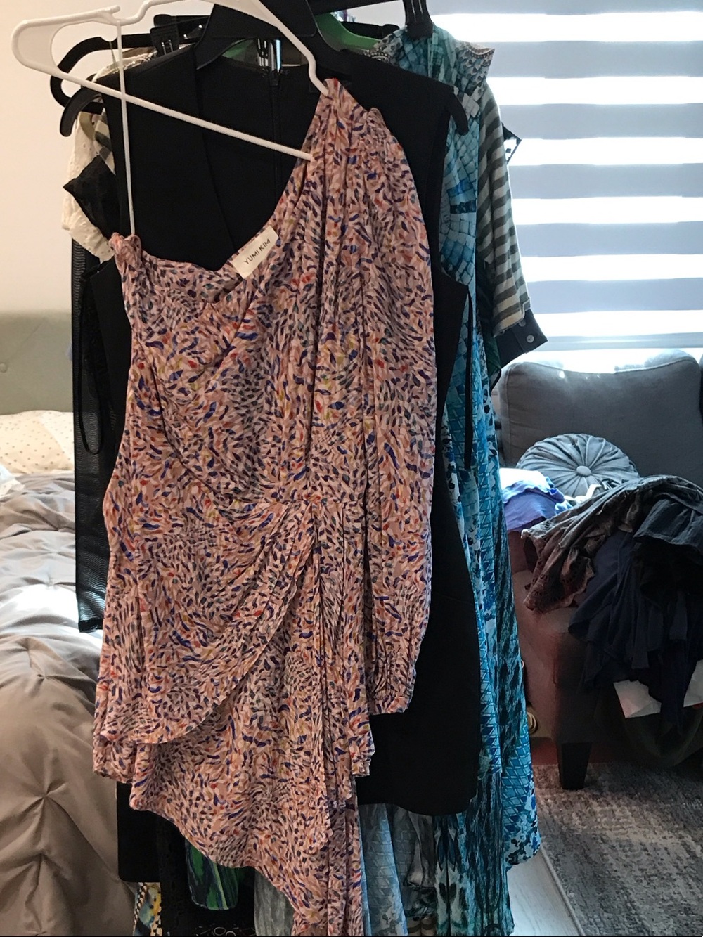 Yumi Kim Lavender Multi-Print One-Shoulder Dress